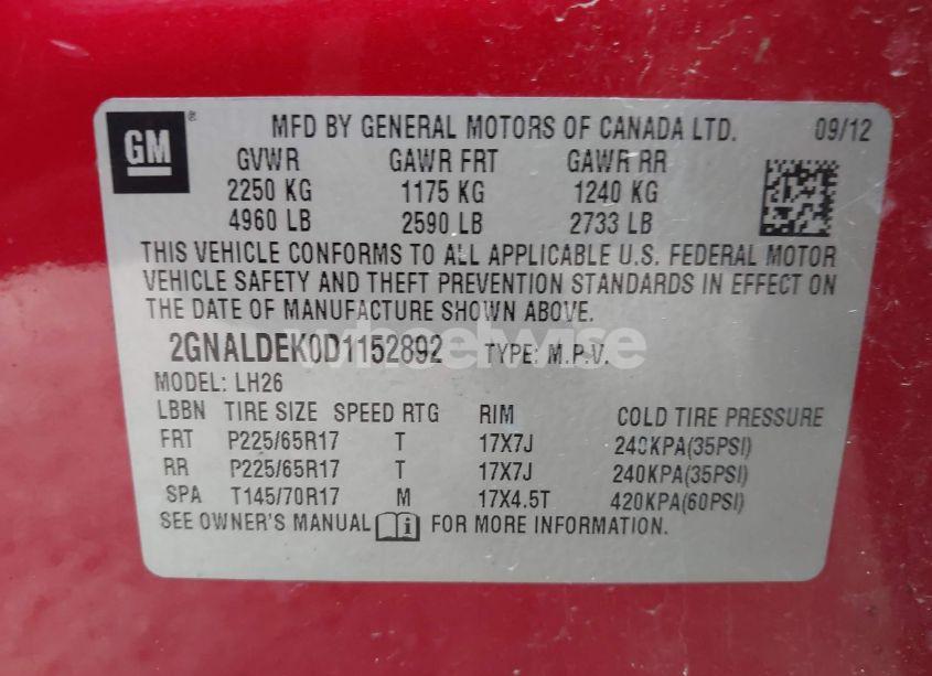 Photo 9 of 2013 Chevrolet Equinox 1LT (VIN 2GNALDEK0D1152892)