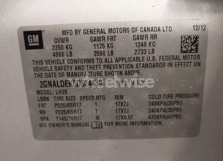 Photo 9 of 2013 Chevrolet Equinox 1LT (VIN 2GNALDEK0D6244393)