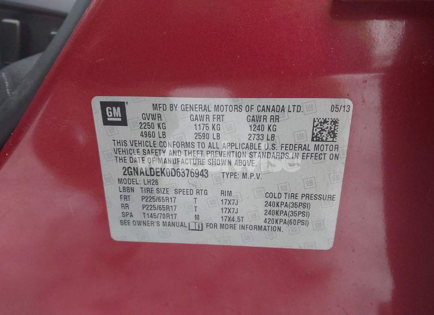 Photo 9 of 2013 Chevrolet Equinox 1LT (VIN 2GNALDEK0D6376943)