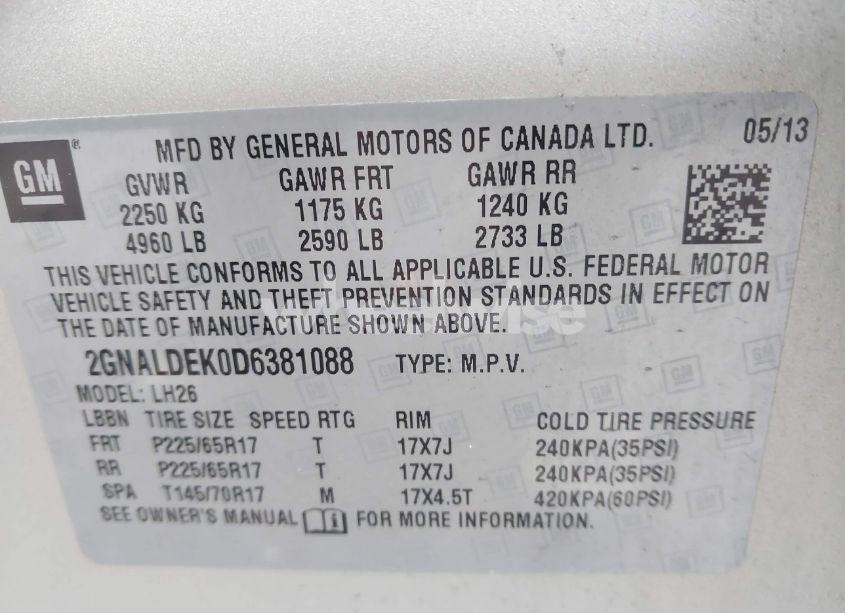 Photo 9 of 2013 Chevrolet Equinox 1LT (VIN 2GNALDEK0D6381088)