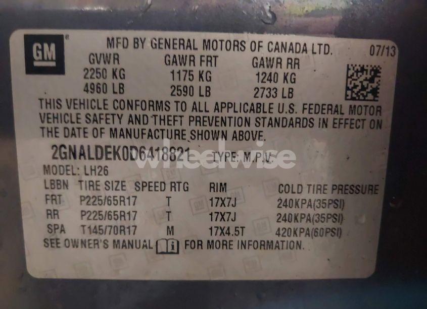 Photo 9 of 2013 Chevrolet Equinox 1LT (VIN 2GNALDEK0D6418821)