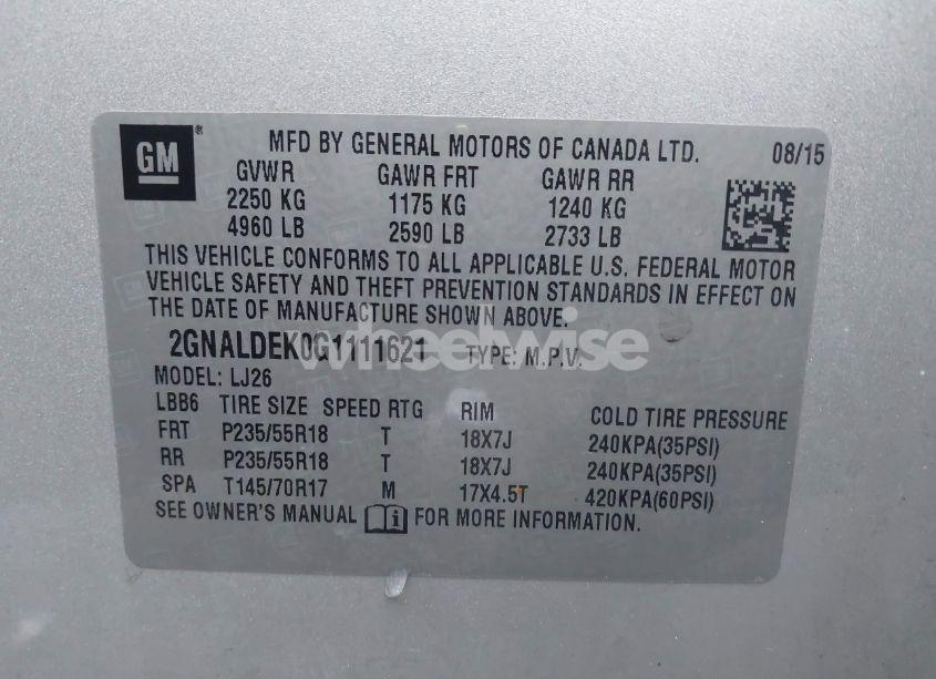 Photo 9 of 2016 Chevrolet Equinox LTZ (VIN 2GNALDEK0G1111621)