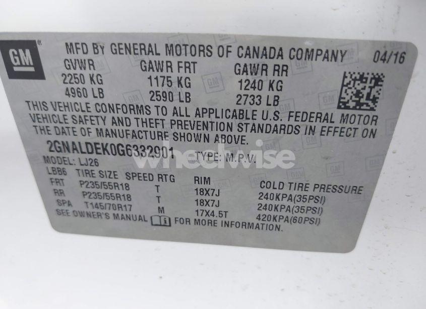 Photo 9 of 2016 Chevrolet Equinox LTZ (VIN 2GNALDEK0G6332901)