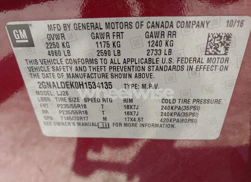 Photo 9 of 2017 Chevrolet Equinox PREMIER (VIN 2GNALDEK0H1534135)