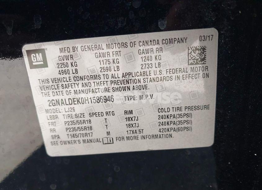 Photo 9 of 2017 Chevrolet Equinox PREMIER (VIN 2GNALDEK0H1586946)