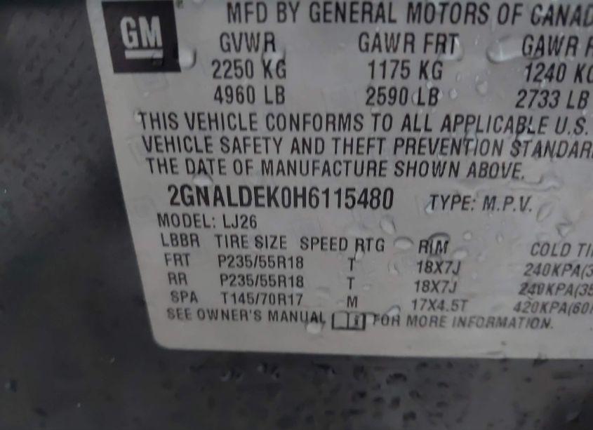 Photo 9 of 2017 Chevrolet Equinox PREMIER (VIN 2GNALDEK0H6115480)