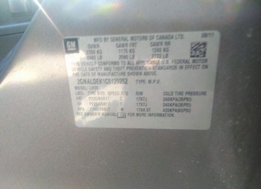 Photo 9 of 2012 Chevrolet Equinox 1LT (VIN 2GNALDEK1C6129252)