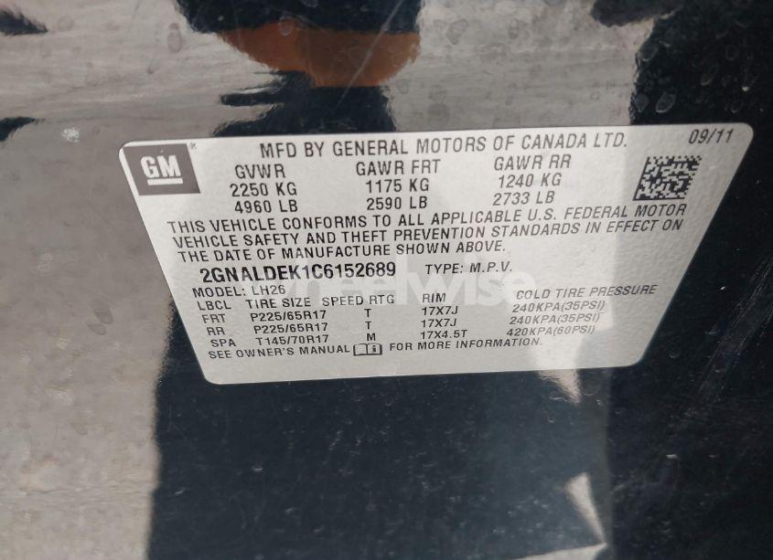 Photo 9 of 2012 Chevrolet Equinox 1LT (VIN 2GNALDEK1C6152689)