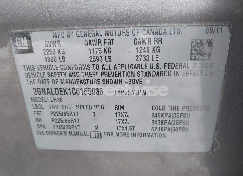 Photo 9 of 2012 Chevrolet Equinox 1LT (VIN 2GNALDEK1C6155933)