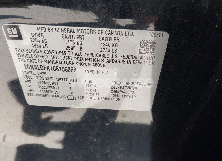 Photo 9 of 2012 Chevrolet Equinox 1LT (VIN 2GNALDEK1C6156368)