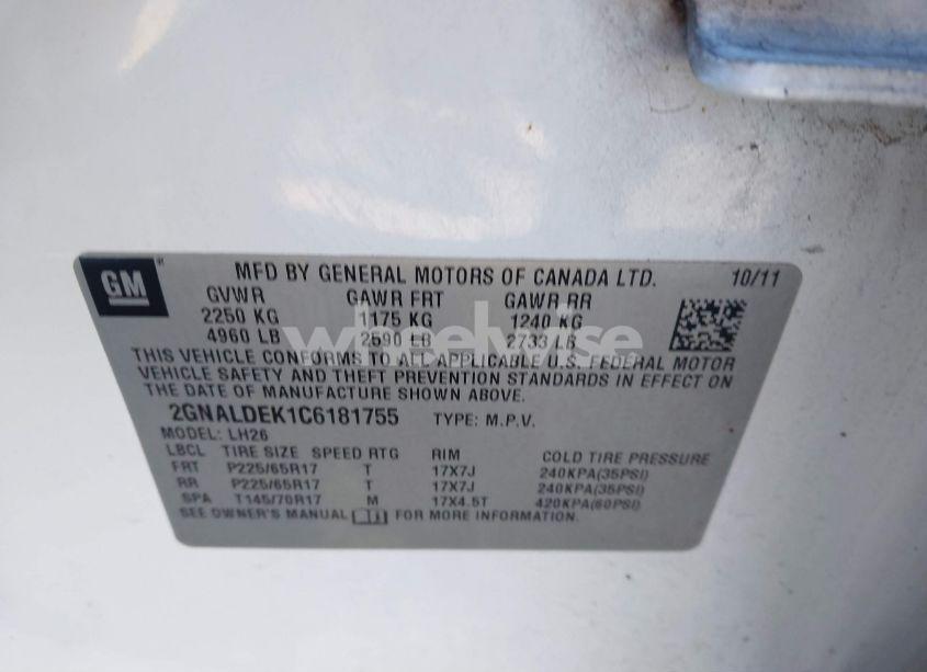 Photo 9 of 2012 Chevrolet Equinox 1LT (VIN 2GNALDEK1C6181755)