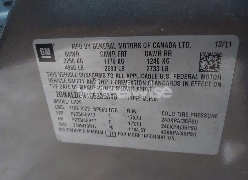 Photo 9 of 2012 Chevrolet Equinox 1LT (VIN 2GNALDEK1C6236348)