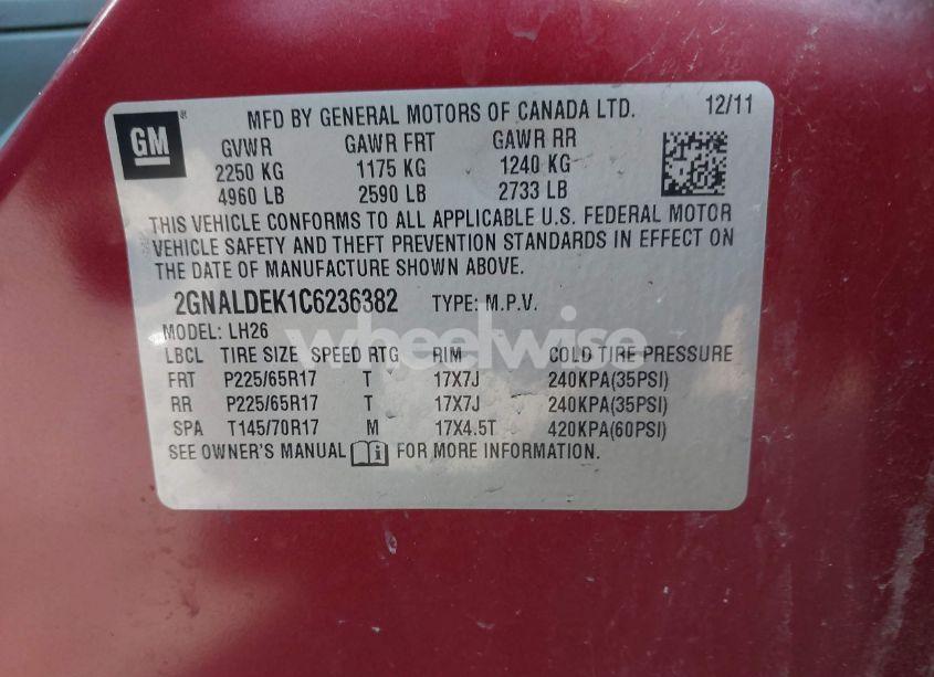 Photo 9 of 2012 Chevrolet Equinox 1LT (VIN 2GNALDEK1C6236382)