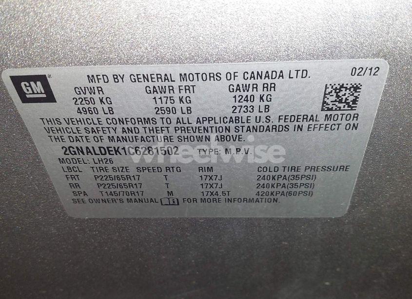 Photo 9 of 2012 Chevrolet Equinox 1LT (VIN 2GNALDEK1C6281502)