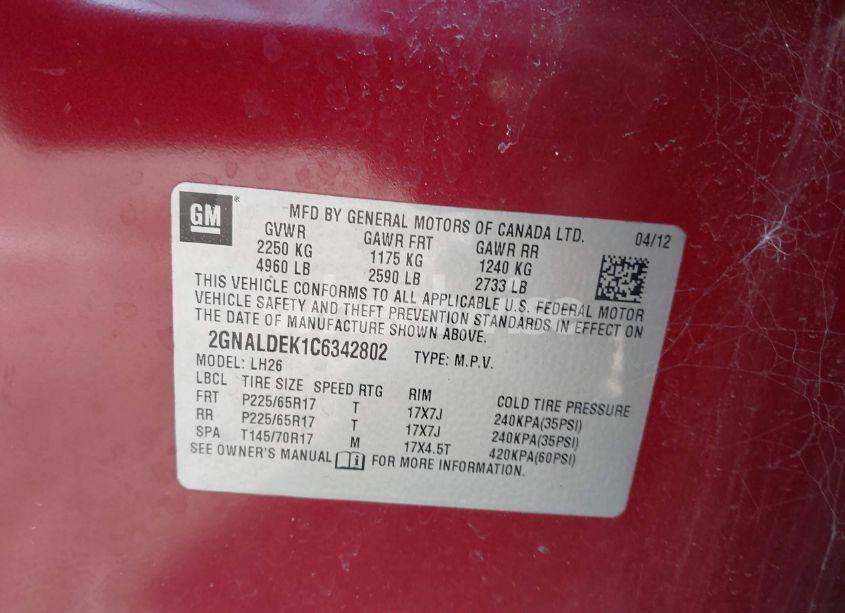 Photo 9 of 2012 Chevrolet Equinox 1LT (VIN 2GNALDEK1C6342802)