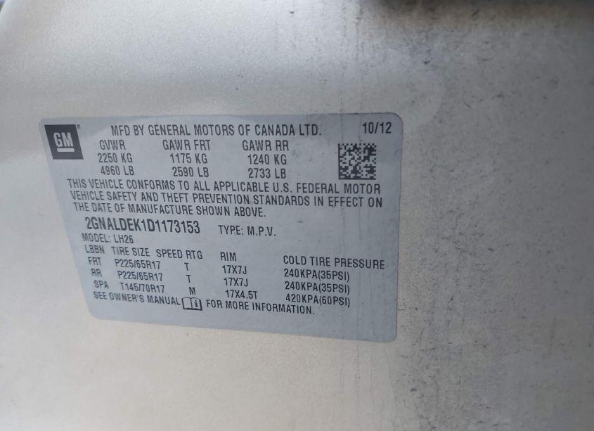 Photo 9 of 2013 Chevrolet Equinox 1LT (VIN 2GNALDEK1D1173153)