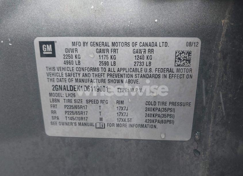 Photo 9 of 2013 Chevrolet Equinox 1LT (VIN 2GNALDEK1D6119001)