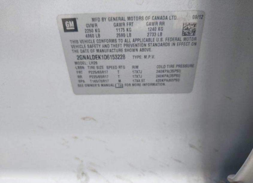 Photo 9 of 2013 Chevrolet Equinox 1LT (VIN 2GNALDEK1D6153228)