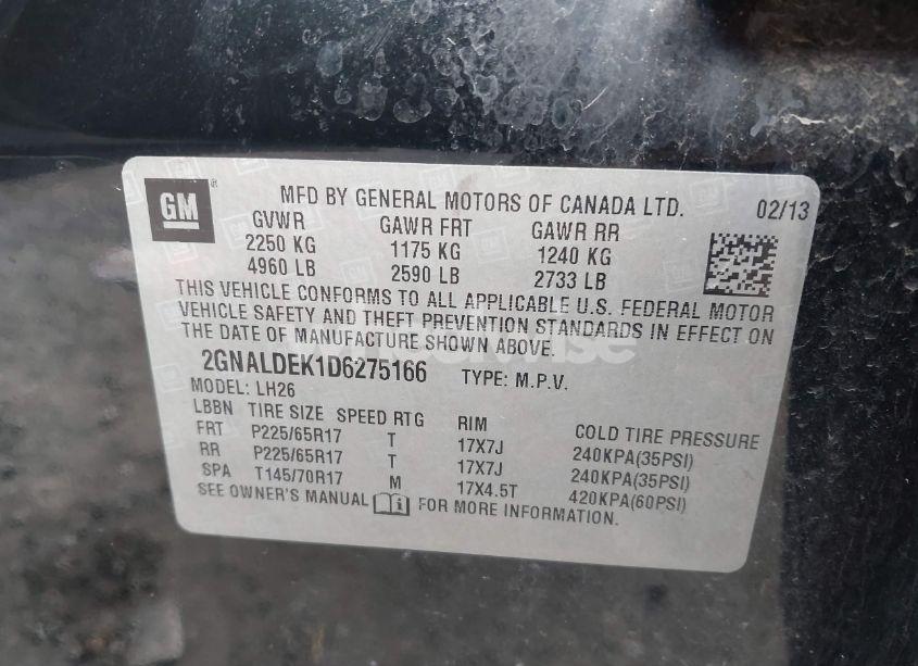 Photo 9 of 2013 Chevrolet Equinox 1LT (VIN 2GNALDEK1D6275166)