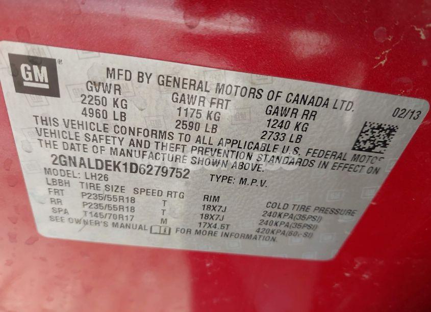 Photo 9 of 2013 Chevrolet Equinox 1LT (VIN 2GNALDEK1D6279752)