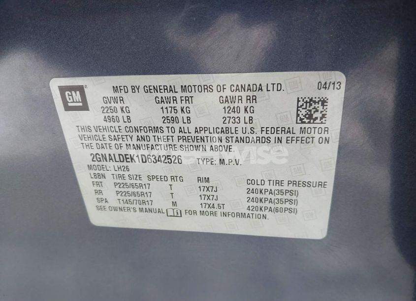 Photo 9 of 2013 Chevrolet Equinox 1LT (VIN 2GNALDEK1D6342526)