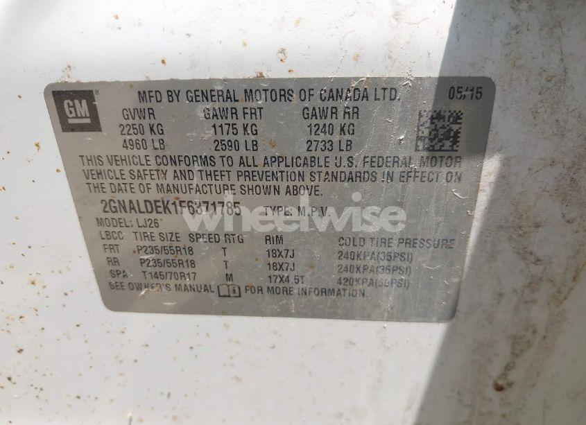 Photo 9 of 2015 Chevrolet Equinox LTZ (VIN 2GNALDEK1F6371785)