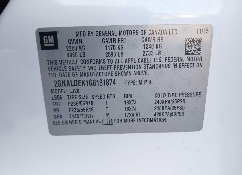 Photo 9 of 2016 Chevrolet Equinox LTZ (VIN 2GNALDEK1G6181874)