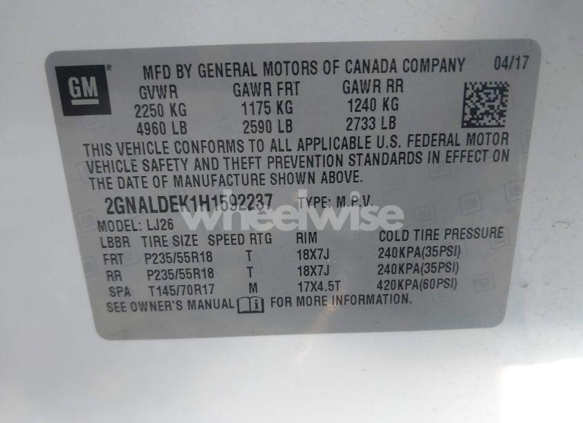 Photo 9 of 2017 Chevrolet Equinox PREMIER (VIN 2GNALDEK1H1592237)