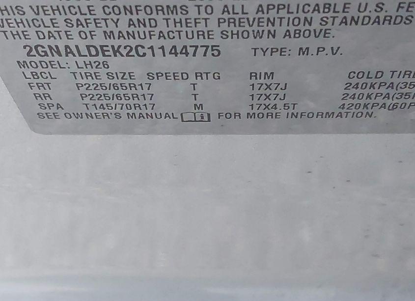 Photo 9 of 2012 Chevrolet Equinox 1LT (VIN 2GNALDEK2C1144775)