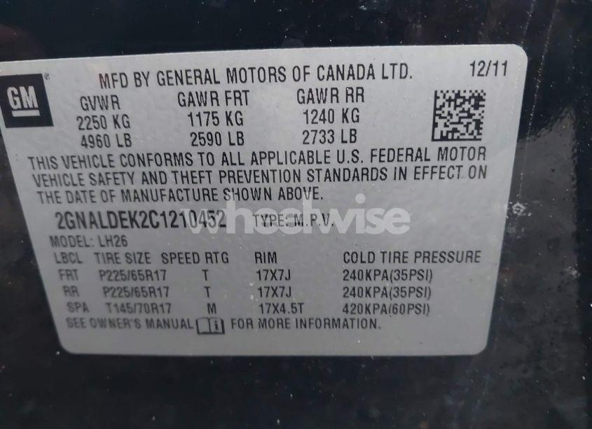 Photo 9 of 2012 Chevrolet Equinox 1LT (VIN 2GNALDEK2C1210452)