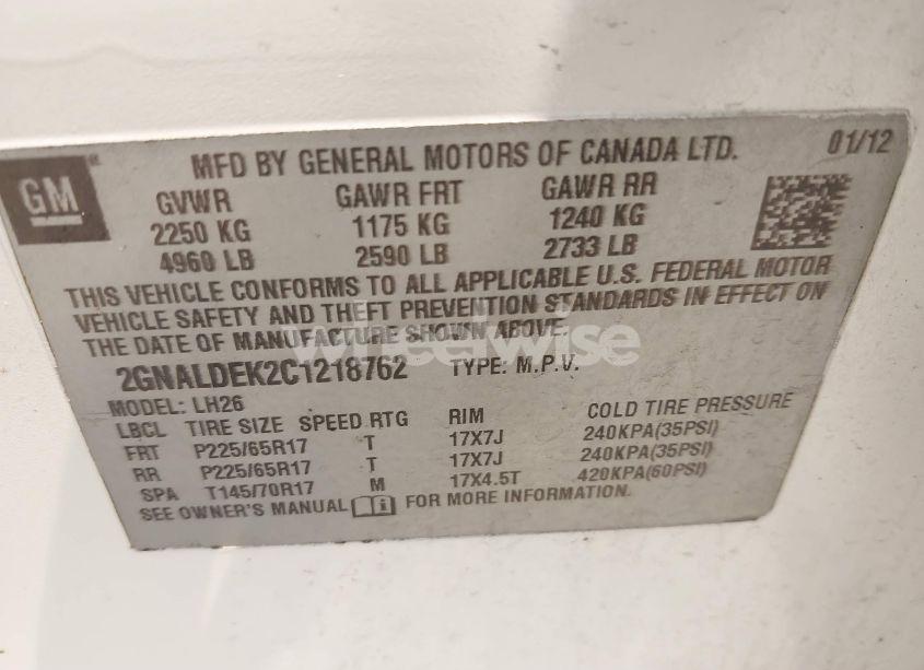 Photo 9 of 2012 Chevrolet Equinox 1LT (VIN 2GNALDEK2C1218762)