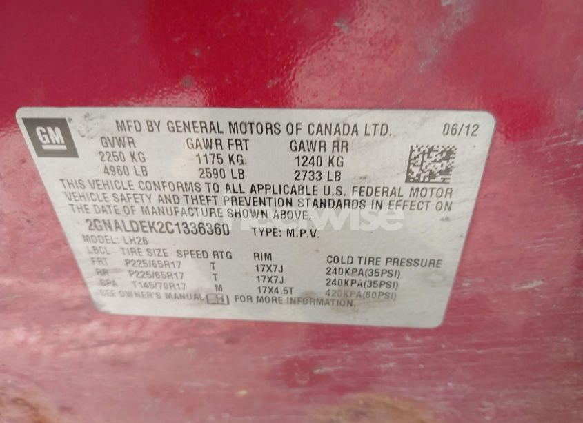 Photo 9 of 2012 Chevrolet Equinox 1LT (VIN 2GNALDEK2C1336360)