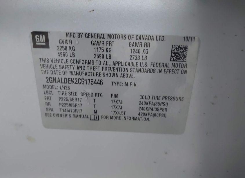 Photo 9 of 2012 Chevrolet Equinox 1LT (VIN 2GNALDEK2C6175446)