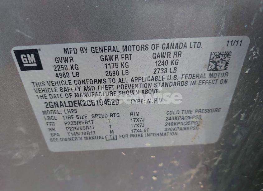 Photo 9 of 2012 Chevrolet Equinox 1LT (VIN 2GNALDEK2C6194529)