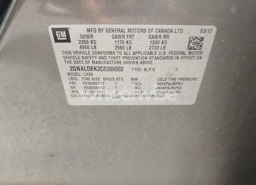 Photo 9 of 2012 Chevrolet Equinox 1LT (VIN 2GNALDEK2C6309002)