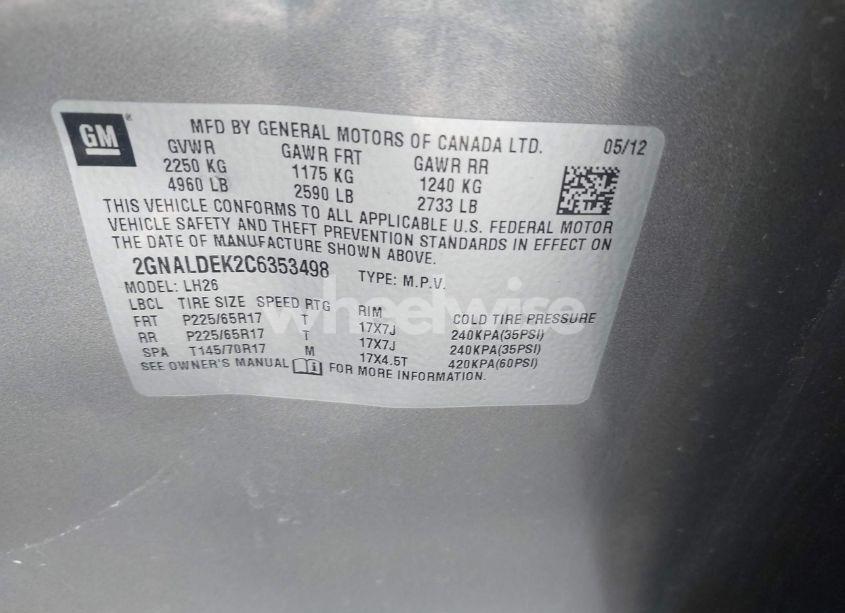 Photo 9 of 2012 Chevrolet Equinox 1LT (VIN 2GNALDEK2C6353498)