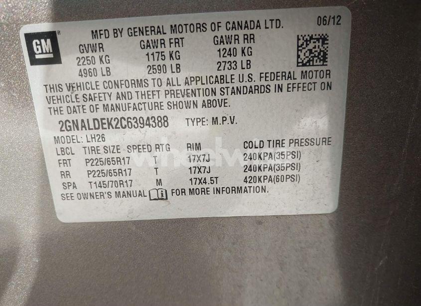 Photo 9 of 2012 Chevrolet Equinox 1LT (VIN 2GNALDEK2C6394388)