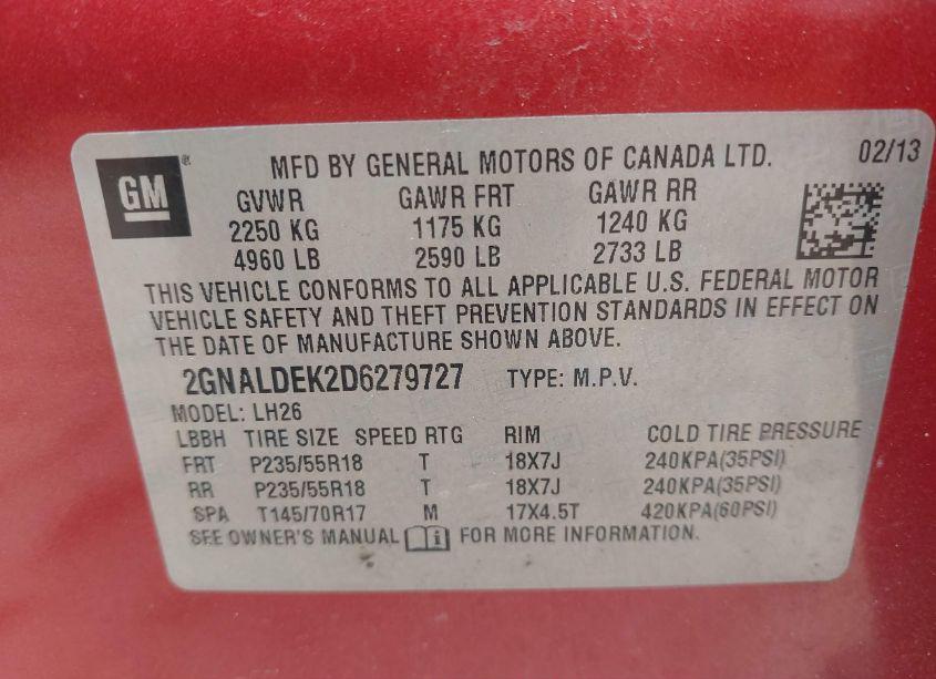 Photo 9 of 2013 Chevrolet Equinox 1LT (VIN 2GNALDEK2D6279727)