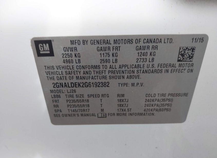 Photo 9 of 2016 Chevrolet Equinox LTZ (VIN 2GNALDEK2G6192382)