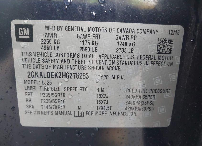 Photo 9 of 2017 Chevrolet Equinox PREMIER (VIN 2GNALDEK2H6276283)