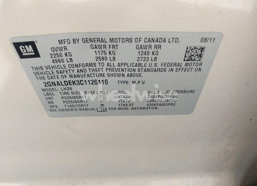 Photo 9 of 2012 Chevrolet Equinox 1LT (VIN 2GNALDEK3C1126110)