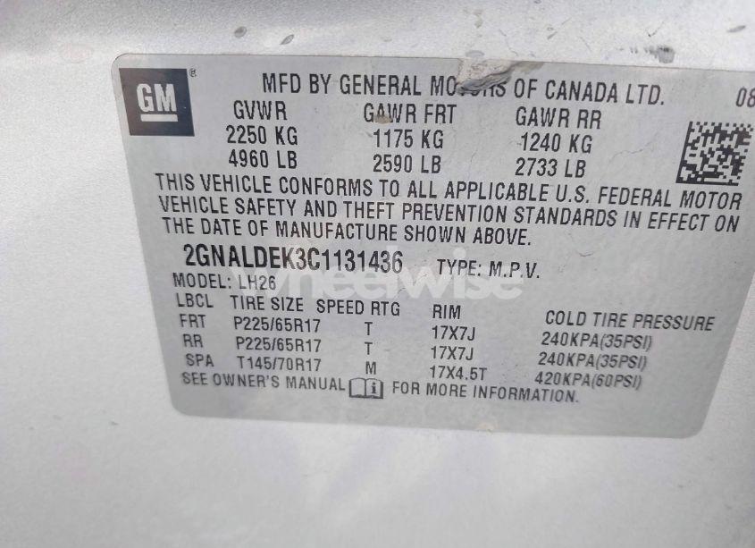Photo 9 of 2012 Chevrolet Equinox 1LT (VIN 2GNALDEK3C1131436)