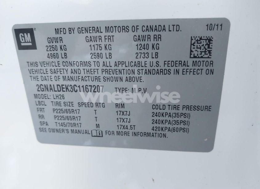Photo 9 of 2012 Chevrolet Equinox 1LT (VIN 2GNALDEK3C1167207)