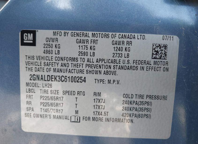 Photo 9 of 2012 Chevrolet Equinox 1LT (VIN 2GNALDEK3C6100254)