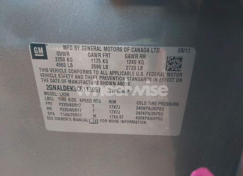 Photo 9 of 2012 Chevrolet Equinox 1LT (VIN 2GNALDEK3C6113957)