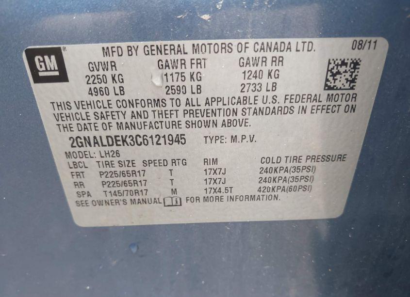 Photo 9 of 2012 Chevrolet Equinox 1LT (VIN 2GNALDEK3C6121945)