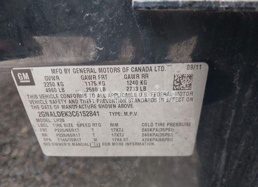 Photo 9 of 2012 Chevrolet Equinox 1LT (VIN 2GNALDEK3C6152841)