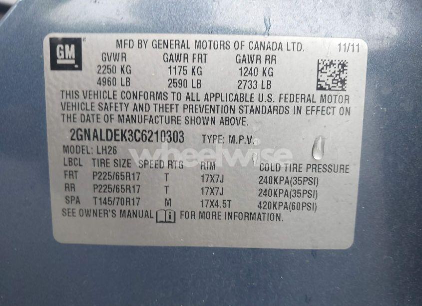 Photo 9 of 2012 Chevrolet Equinox 1LT (VIN 2GNALDEK3C6210303)