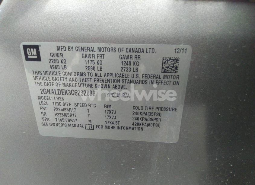 Photo 9 of 2012 Chevrolet Equinox 1LT (VIN 2GNALDEK3C6232088)