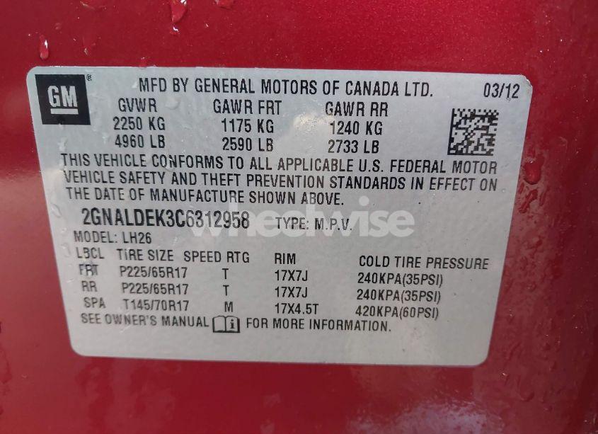 Photo 9 of 2012 Chevrolet Equinox 1LT (VIN 2GNALDEK3C6312958)